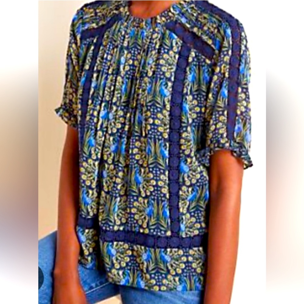 Daniel Rain Peacock Blouse Blue and Yellow Size Medium